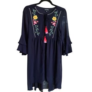 Boho Embroidered Navy Dress from Sequin Hearts NWOT Size Medium
